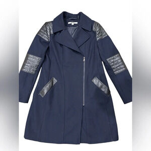 DKNY wool blend coat navy with black great condition  size 12 asymmetrical